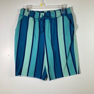 Womens Lularoe Striped Cut Off Sweat Shorts Green Blue M